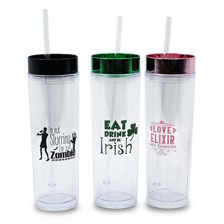 Wholesale Skinny Acrylic Tumblers With Lid and Straw