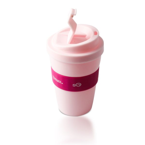 pink reusable plastic coffee cup