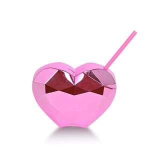 pink heart shape novelty cups with straws
